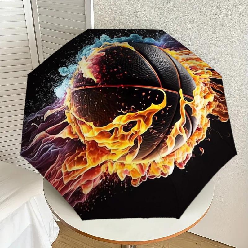 1pc Flaming Basketball Artwork Umbrella with Plastic Handle,Suitable for All Seasons Home Travel Outdoor UmbrellaDD083