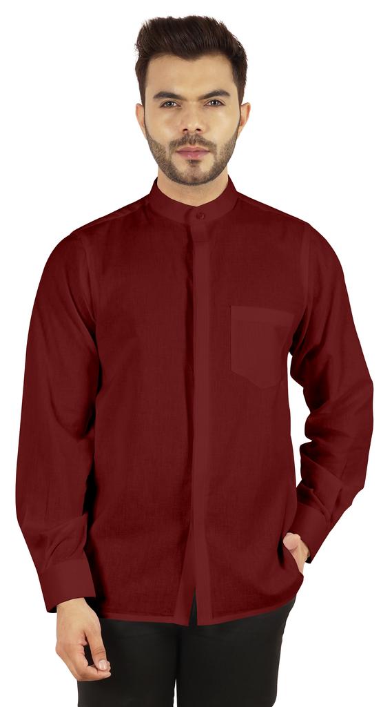 BestMan Мужская однотонная рубашка на пуговицах с китайским воротником и планкой спереди для формального случая