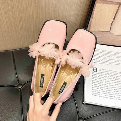 Модная женская обувь на толстом каблуке Весна Новая Квадратный носок Неглубокий вырез Цветок Мягкая подошва Противоскользящая Износостойкая Низкая обувь