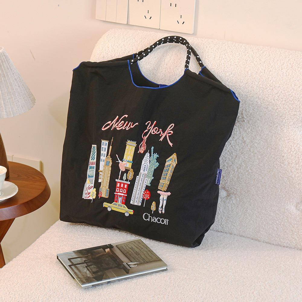 Embroidery Shopping Bag Women'S Fashion Niche Large Capacity Shoulder Bag Tide