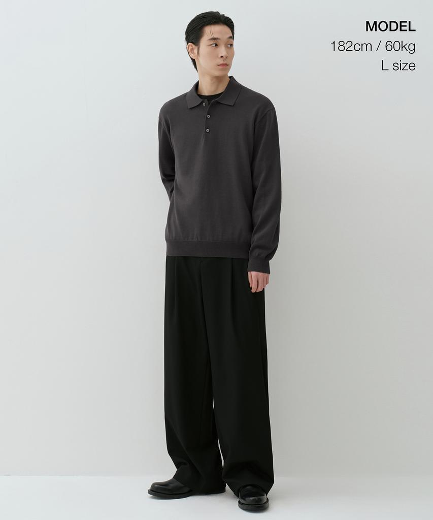MUSINSA STANDARD Washable Supima Cotton Long Sleeve Knitted Polo Shirt [Dark Grey]