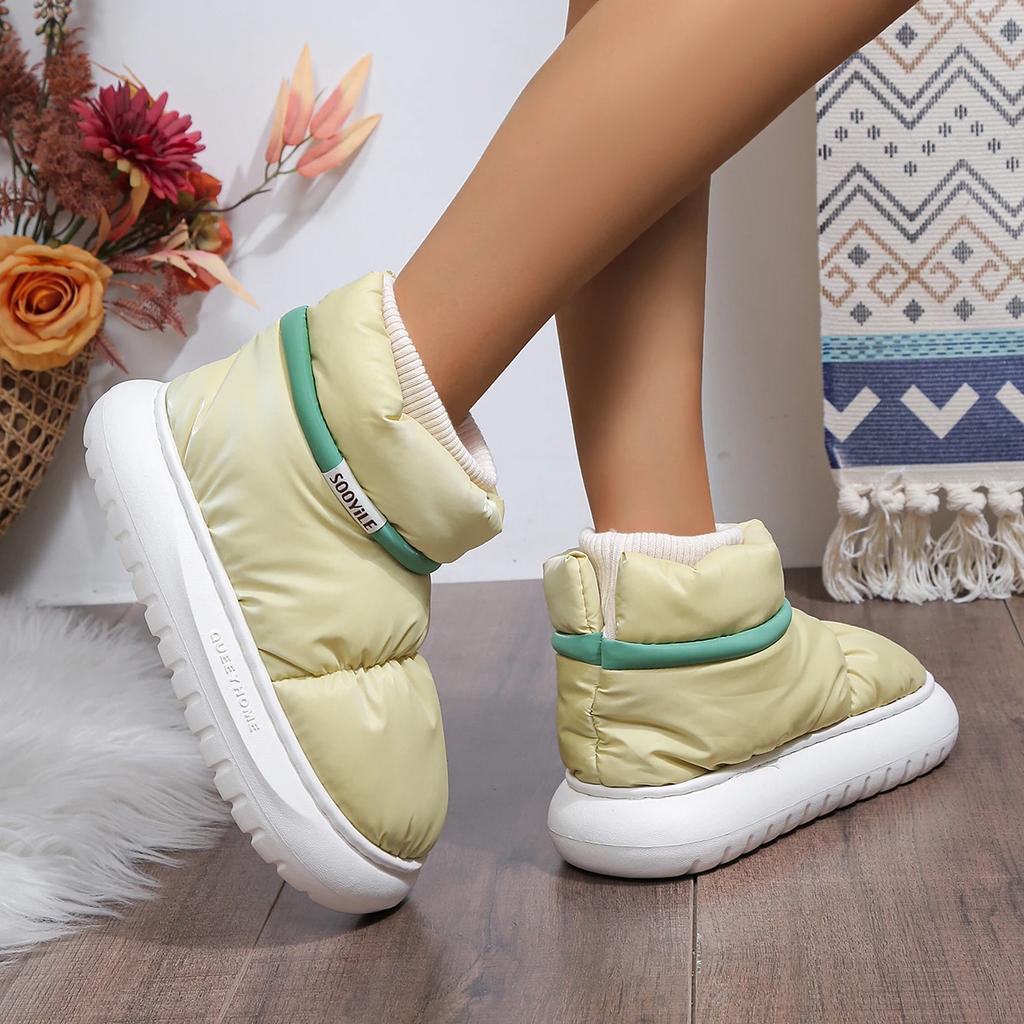 Модные белые пуховые водонепроницаемые зимние ботинки для женщин 2025 Зимние толстые плюшевые теплые хлопковые туфли Женские модные нескользящие ботильоны на платформе