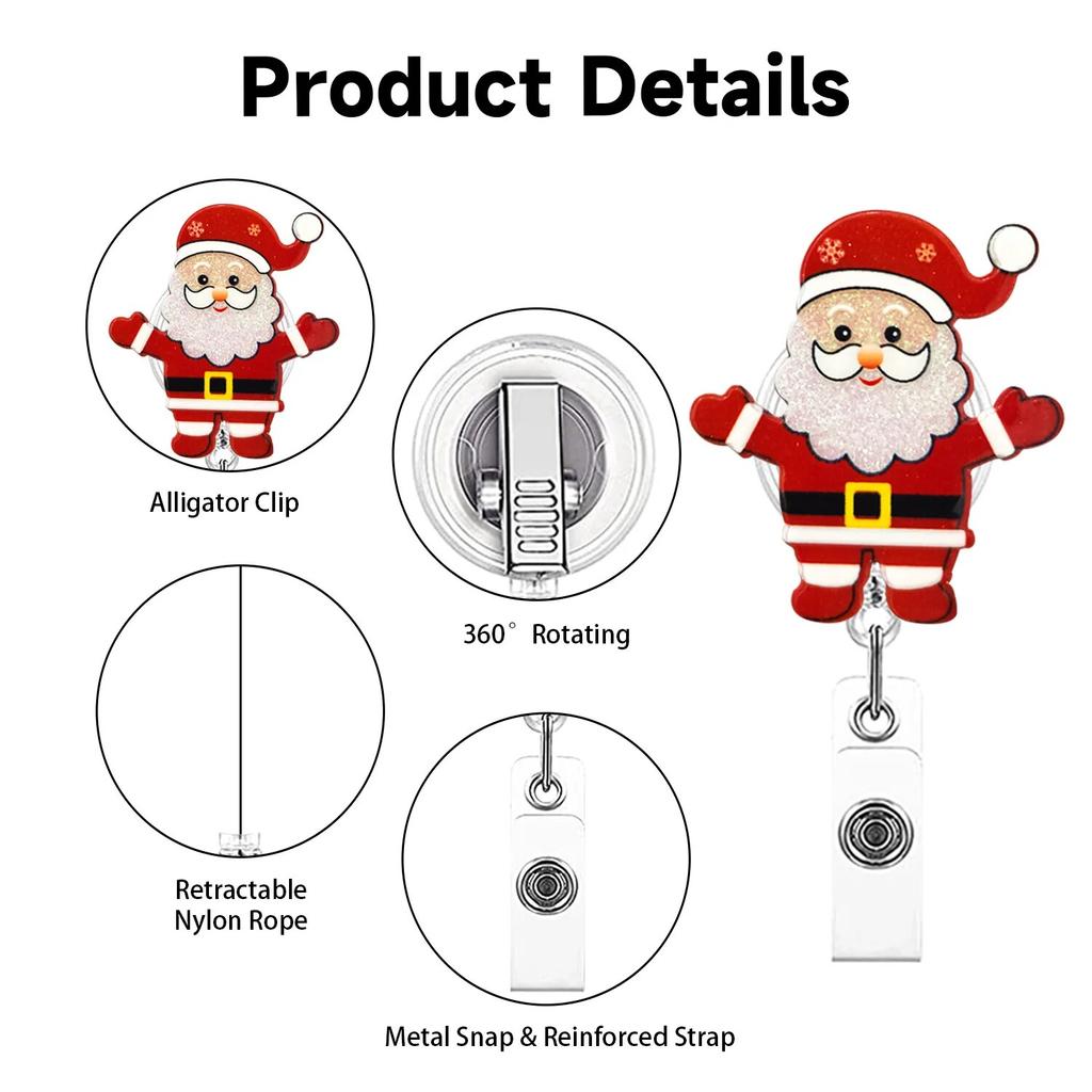 Christmas Badge Reel Retractable Nurse Doctor Santa Claus Trees Snowman Badge Reels ID Tag Clips for Name Pass Card Holder