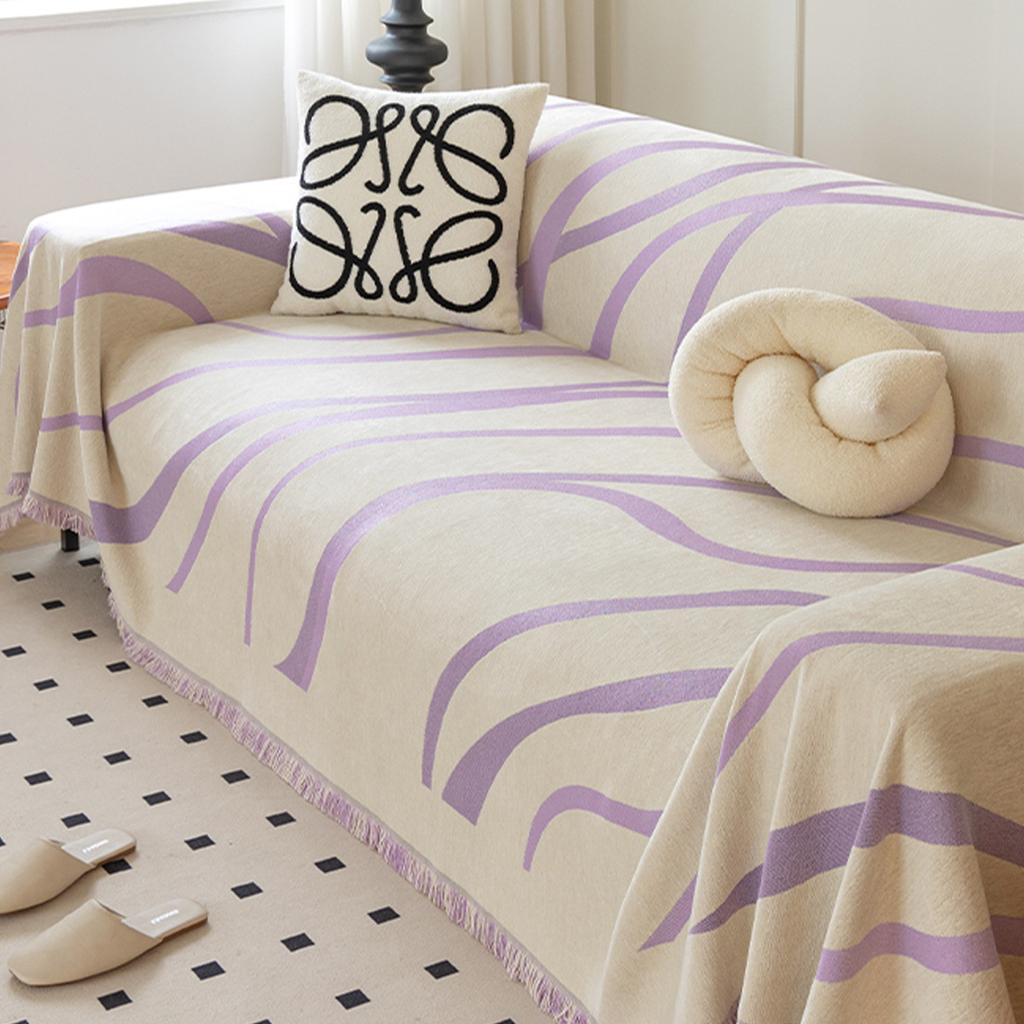 Simple Line Pattern Sofa Towel Cover, Reversible Chenille Sofa Cover, Living Room 3-Seater Sofa Cover Four Seasons Universal