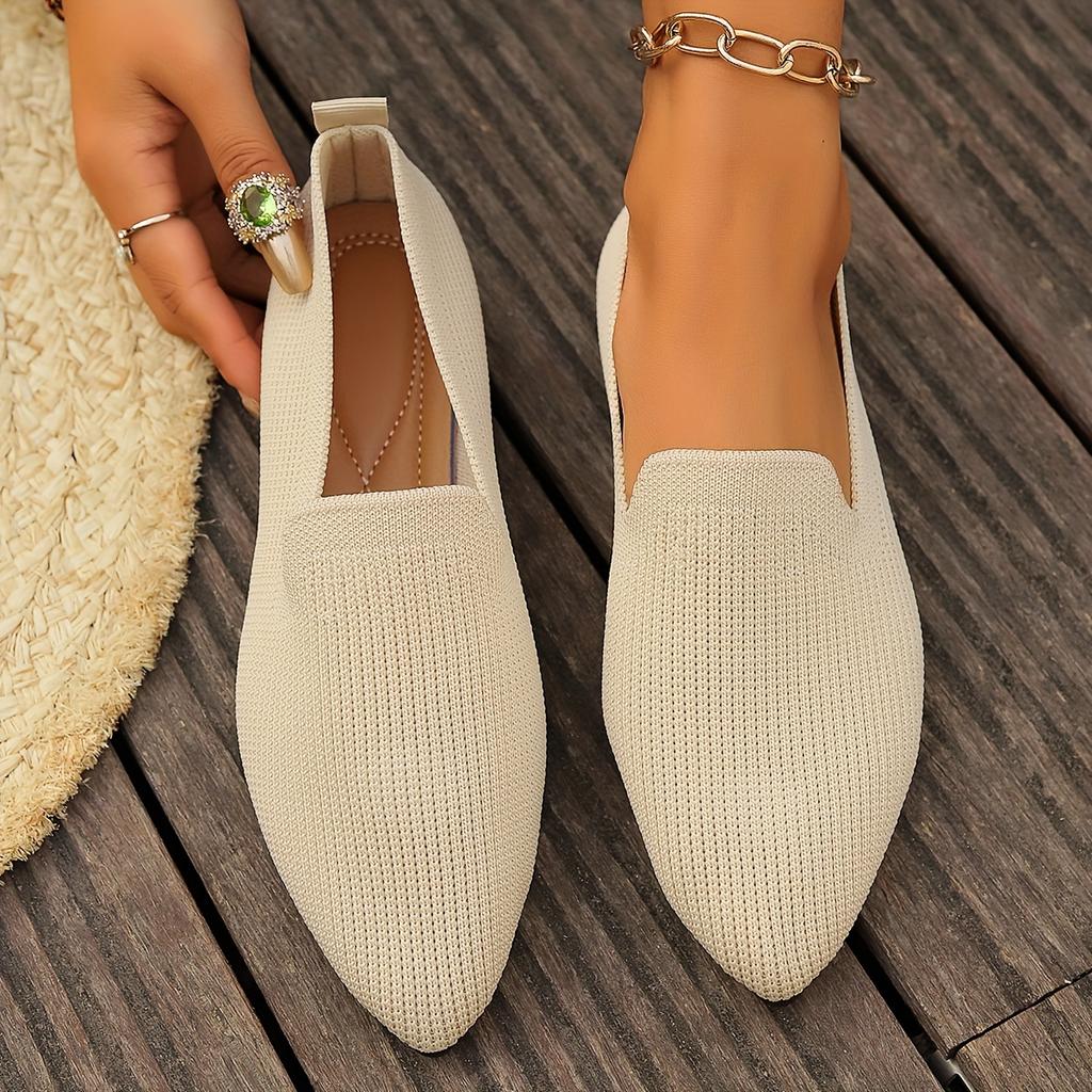 Women's Knitted Flats, Solid Colour Pointed Toe Soft Sole Shoes, Comfortable Daily Wear Flats