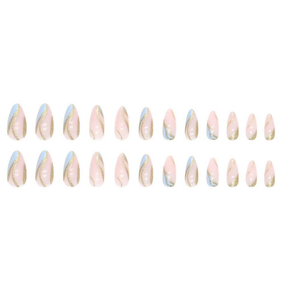 24pcs Nail Tips Press on Nails Fake Nials DIY Four-leaf Clover Long Almond False Nails French