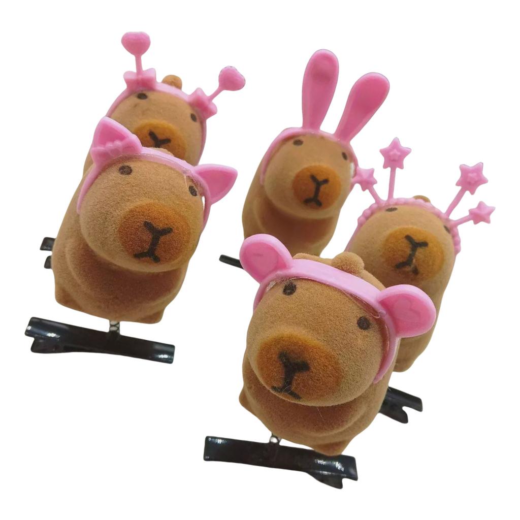Упаковка из 5 мультяшных 3D-заколок для волос в виде капибары, модные заколки для волос в виде животных, аксессуары для волос, подарок для девочек и женщин