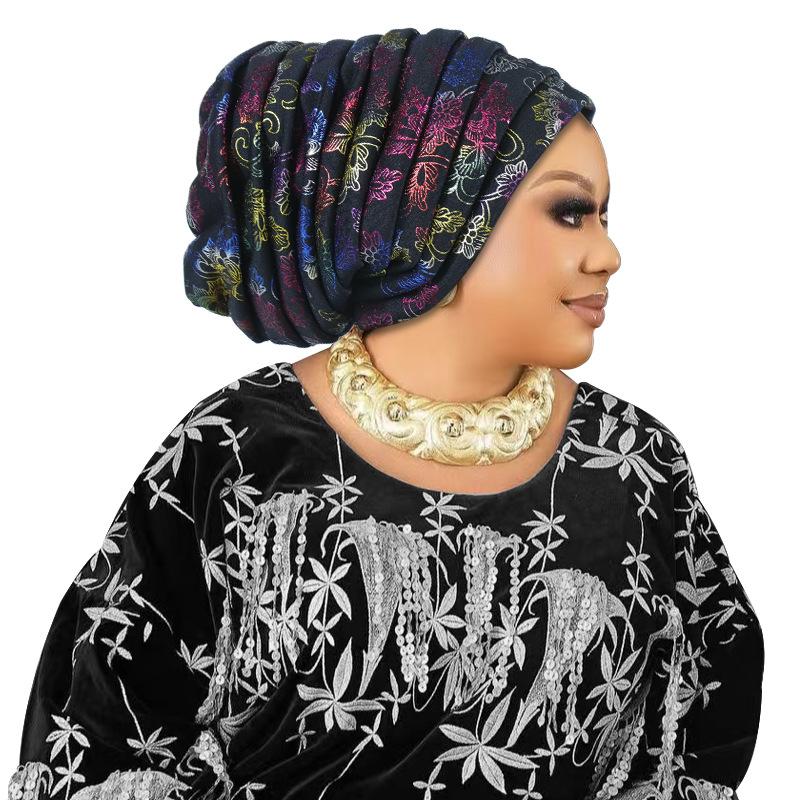 Glitter Full Body Pleated Turban Cap for Women