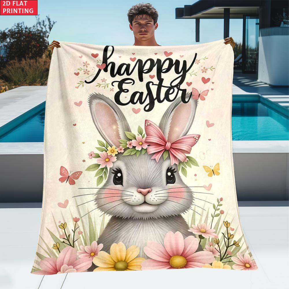 Happy Easter thin Flannel Blanket for Bedrooms,Living Rooms,Sofas Blankets,Lunch Breaks,Picnics,blankets fluffy blanket