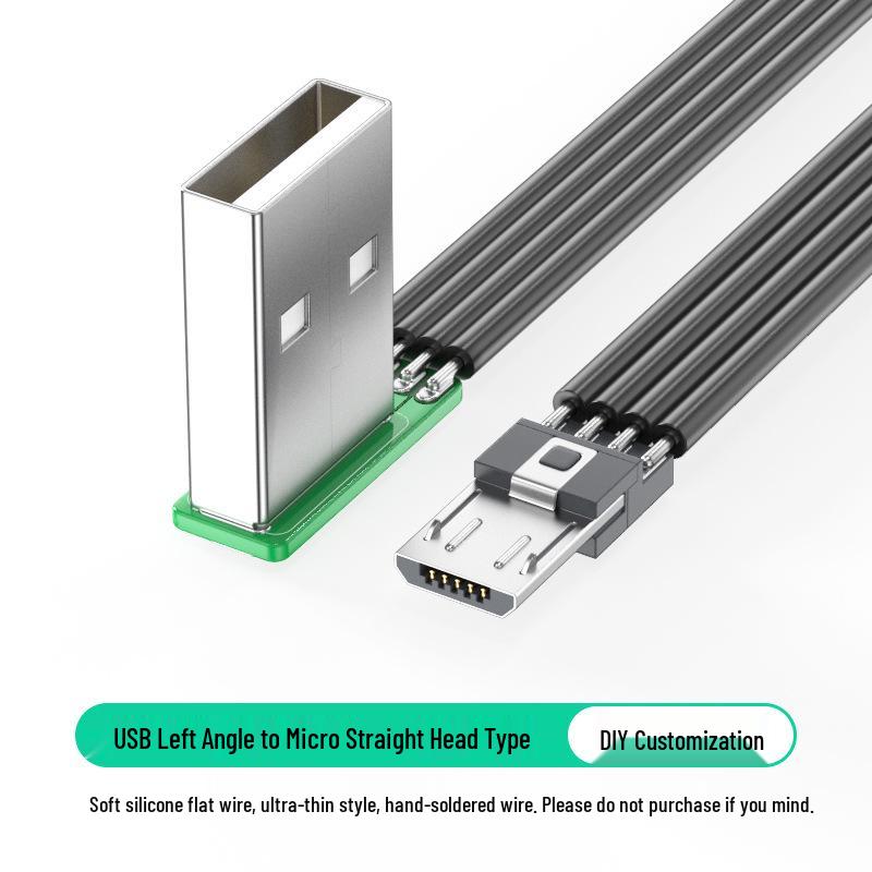 Плоский силиконовый мягкий кабель для зарядки Micro USB, DIY плата с разъемом с прямым изгибом, доступен в 1м/2м.