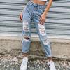 Women's Nine-point Ripped Jeans with Elastic Waist Medium and High Waist Pants