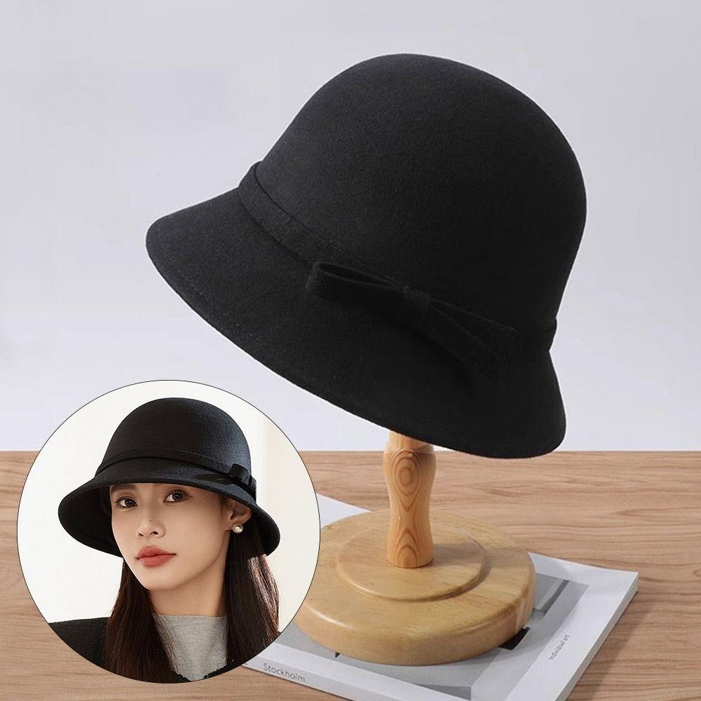 Dome Felt Fedora Hats Vintage Bucket Cap Fashion Jazz Hat  for  Women