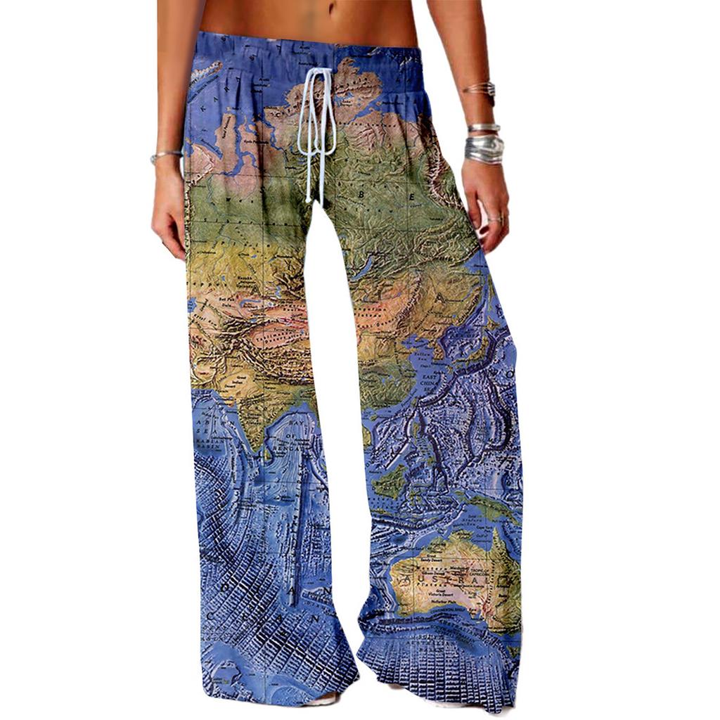 Женские повседневные модные свободные брюки для йоги с цифровым принтом и широкими штанинами.