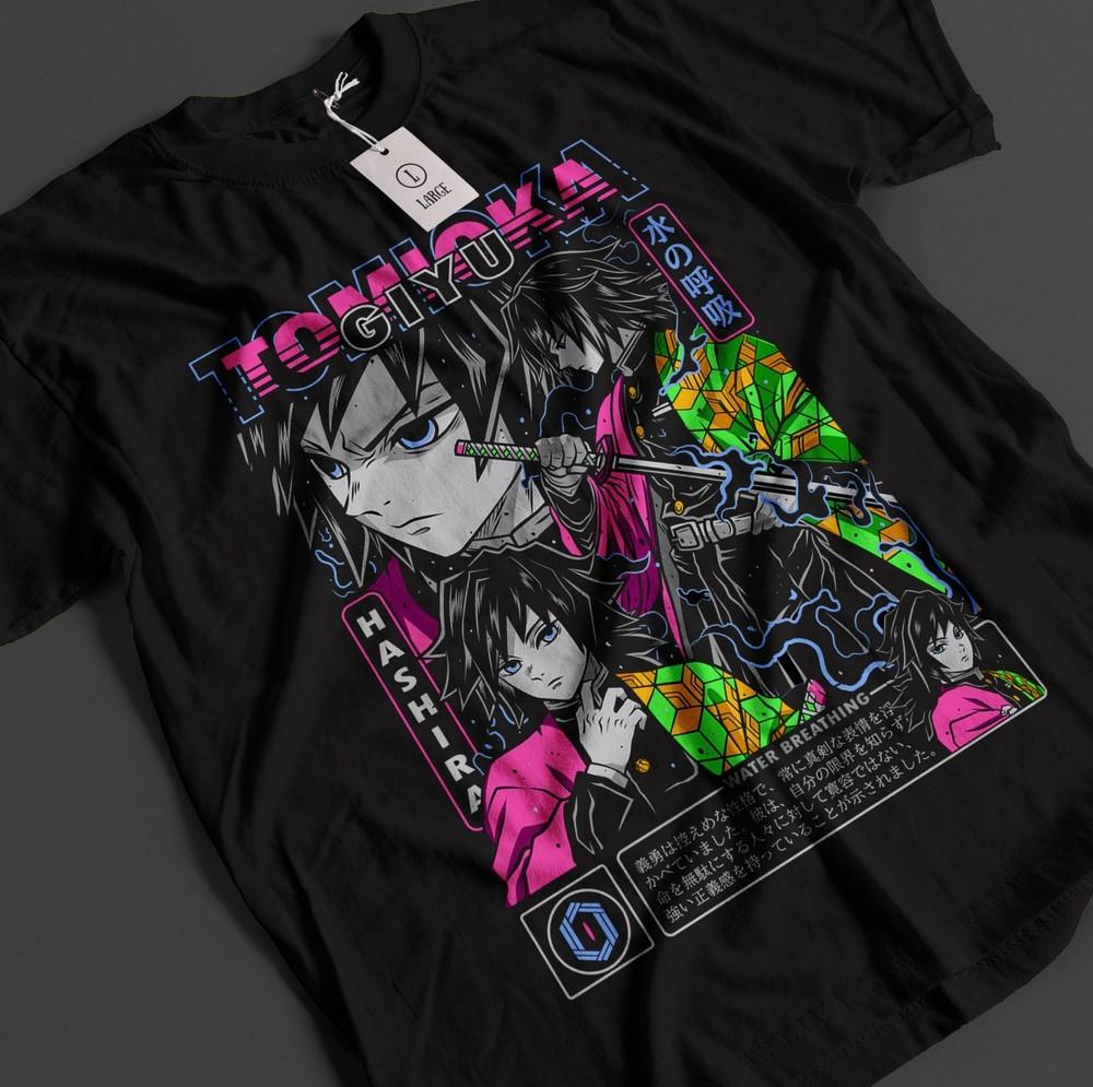 Demon Slayer Shirt Tomioka Giyu T-Shirt Tanjiro KNY Anime Akaza Doma Muzan Tee