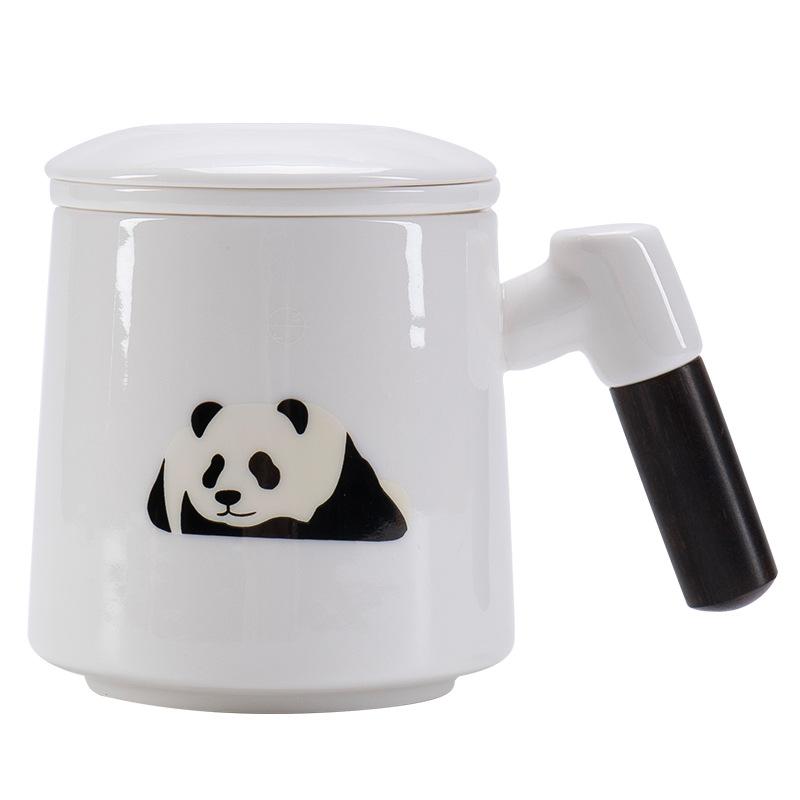 Panda ceramic office cup with lid and filter water cup cute ceramic mug gift box office household water cup
