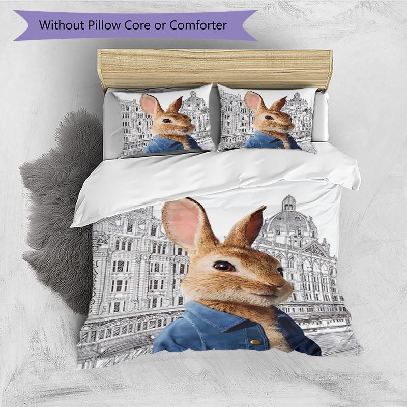 3pcs Peter Rabbit2 Design Cover Set - HD Printed Bedding with 1 Cover and 2 Pillowcases - Perfect for Home and Dorm Decor