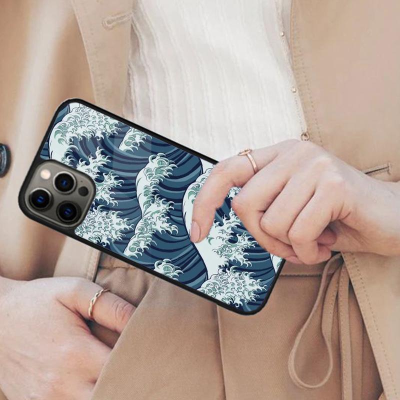 Японская волновая art Магнитный чехол для телефона ДЛЯ APPLE iPhone 17 Air 16 14 13 12 Pro Max 15 Plus Беспроводная зарядка С крышкой MagSafe