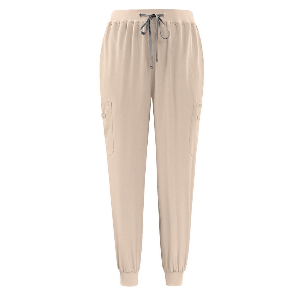 Ladies' Fashionable Solid Color Drawstring Elastic Waist Pocket Protective Casual Pants