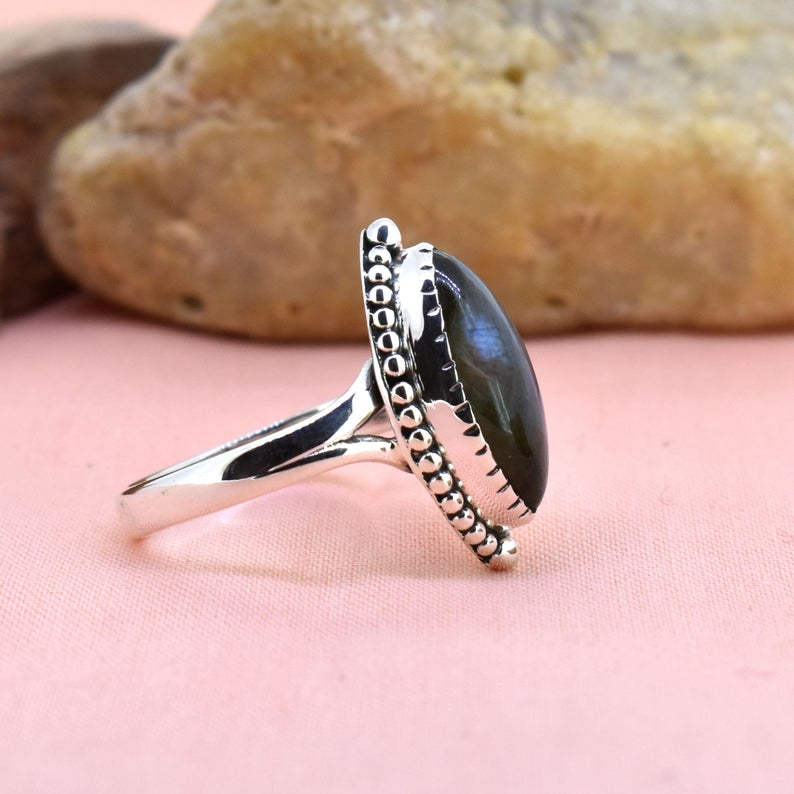 Натуральный лабрадорит драгоценный камень женское кольцо 925 твердое серебро ювелирные изделия эффектное кольцо ручной работы