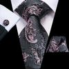 Hi-Tie Fashion Mens Wine-Red Paisley Necktie Hanky Cufflinks for Business Wedding