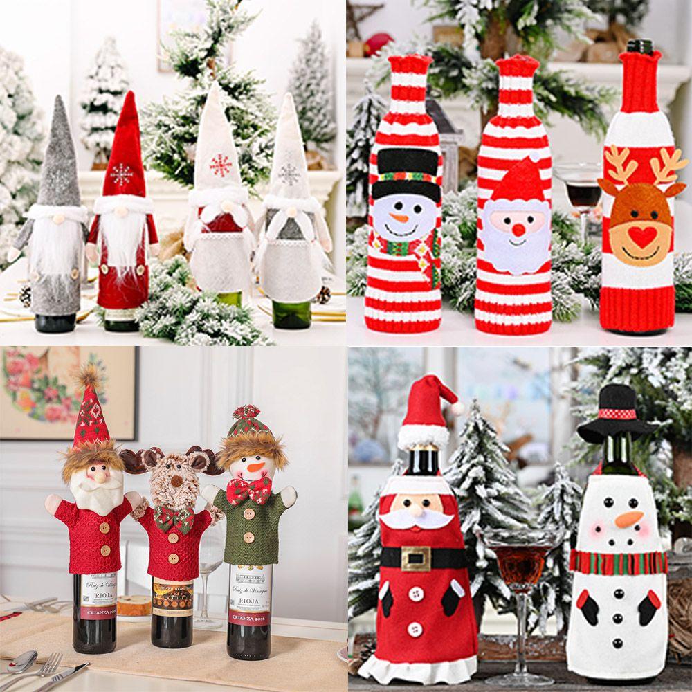 Party Table Decor Xmas Gift Santa Claus Wine Bottle Cover Bottle Dress Up Christmas Ornaments