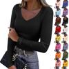 Women's And Winter Slim Bottom T-shirt Fashion Casual Solid Color V-Neck Pullover Long Sleeve Top