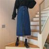 2023 Новая женская джинсовая юбка А-силуэта с высокой талией - Средняя длина, ретро-стиль корейской зимы