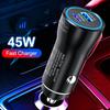 Автомобильное зарядное устройство QC3.0 45 Вт, двойной порт USB Type-C, быстрая зарядка, автомобильный адаптер питания, универсальный для телефона Samsung, для серии iPhone и т. д.