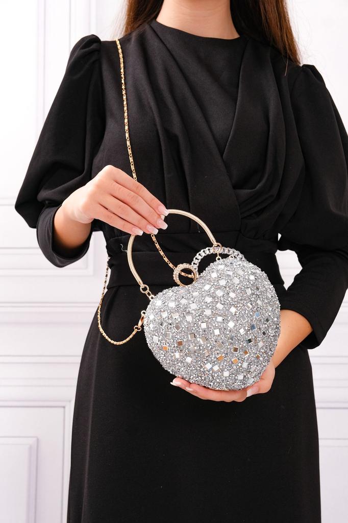 Women's Stylish and Useful Evening Dress Bag Women's Heart Stoned Saxe Blue Evening Dress Bag