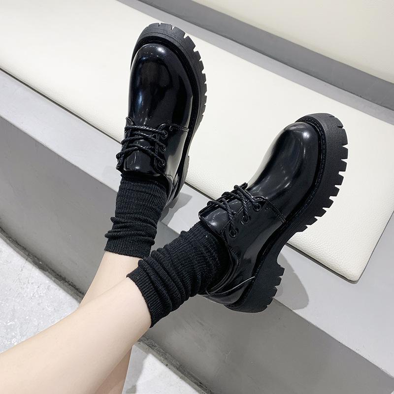 Fashion Leather Boots Women Low-top Ankle Boots Thick Sole British Style Round Toe Casual Student Platform Short Boots Daisy Women Shoes