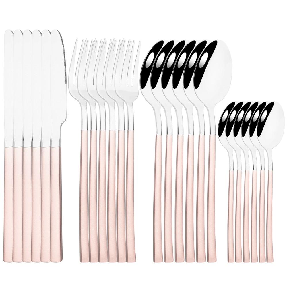 Золотая посуда, ложки, вилки, ножи, столовые приборы, 24 предмета, набор столовой посуды из нержавеющей стали, зеркальная полировка, кухонный набор столового серебра