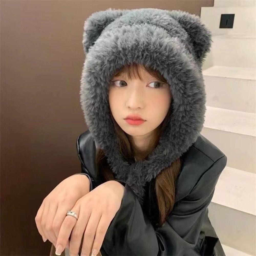 Bear Ear Knitted Woolen Hat Windproof Ear Protection Cap Fashion Winter Bomber Hat Outdoor