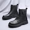 High Quality Men White Boots 2024 Fashion Zip Design Men's Leather Boot  Anti-slip Lace-up Man Platform Boots Botas Para Hombre