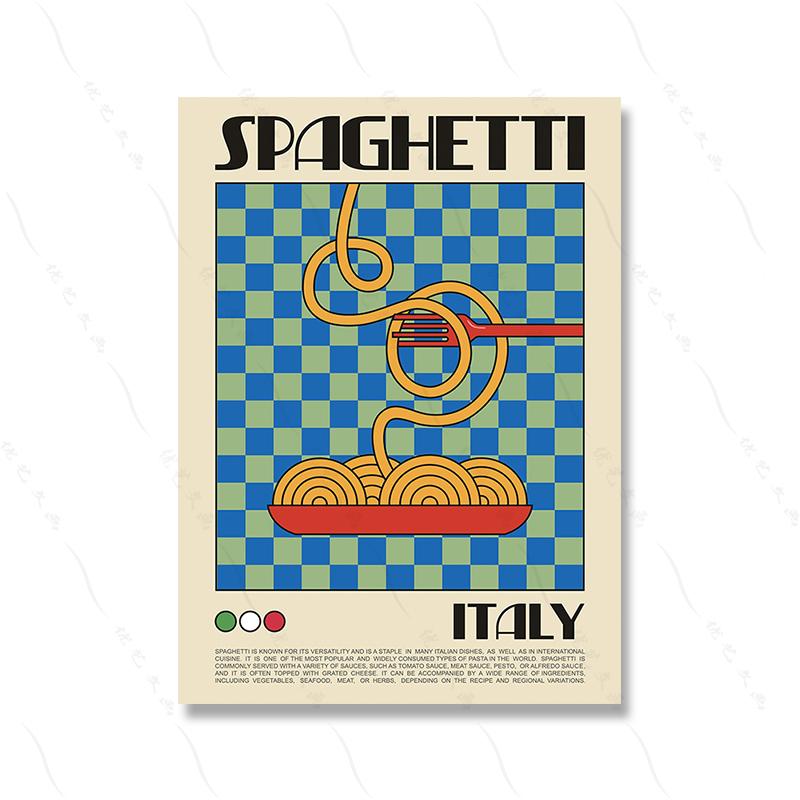 Spaghetti Ramen Noodles Wall Print Colorful Poster Retro Food Funny Wall Art Canvas Painting Trendy Decor Pictures For Kitchen