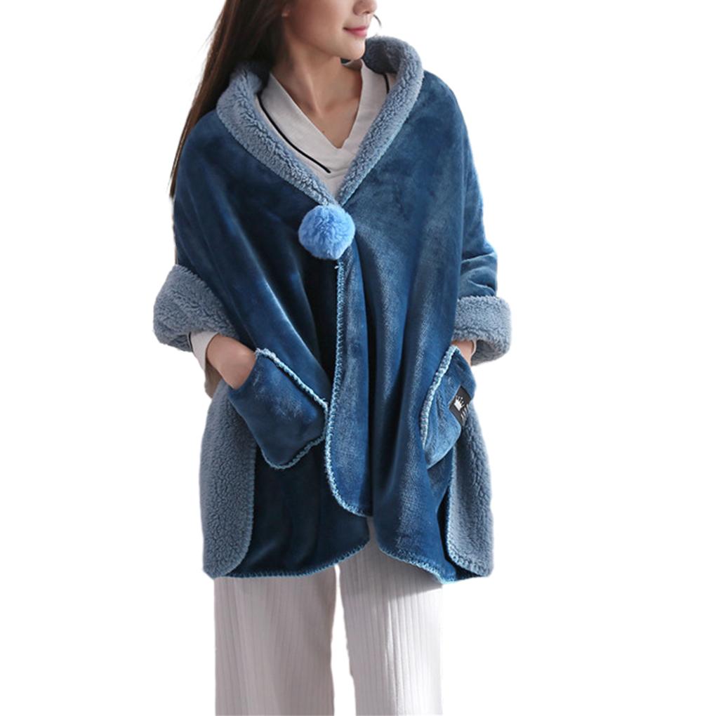 Multifunction Soft Comfortable Blanket Poncho Blanket For Women multi-purpose scarf Cape Wrap Button Bed Jacket with Pockets