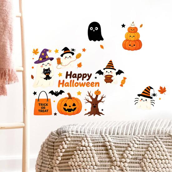 Quick Transformation Home Ornaments Halloween Wall Stickers, Cute Ghost And Pumpkin Print Decals, Peel Stick Seasonal Art Removable PVC DIY