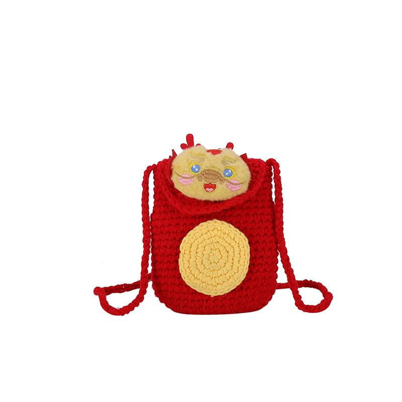Adorable Girl's Dragon Year Mini Crossbody Bag Cute Knitted Coin Purse For Kids