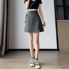 Юбка средней длины, плиссированная юбка, летняя женская юбка-трапеция, тонкая и слегка пухлая, короткая юбка с разрезом, большой размер с высокой талией, черные завернутые ягодицы