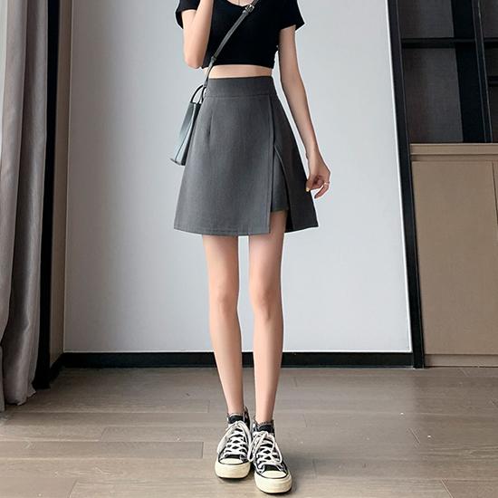 Юбка средней длины, плиссированная юбка, летняя женская юбка-трапеция, тонкая и слегка пухлая, короткая юбка с разрезом, большой размер с высокой талией, черные завернутые ягодицы