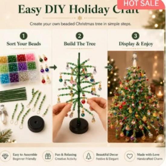 Мини Настольный DIY Набор для изготовления Рождественской елки из бусин, Ручная работа, Праздничный декор из стеклянных бусин со световой гирляндой