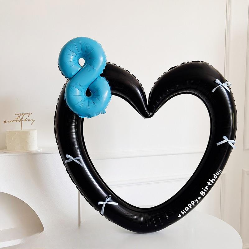 Рамка для фото в форме сердца Фольгированный шар 0-9 Синий номер с наклейками-бантиками для вечеринки по случаю дня рождения в синем стиле, реквизит для фото, свадебный декор из воздушных шаров