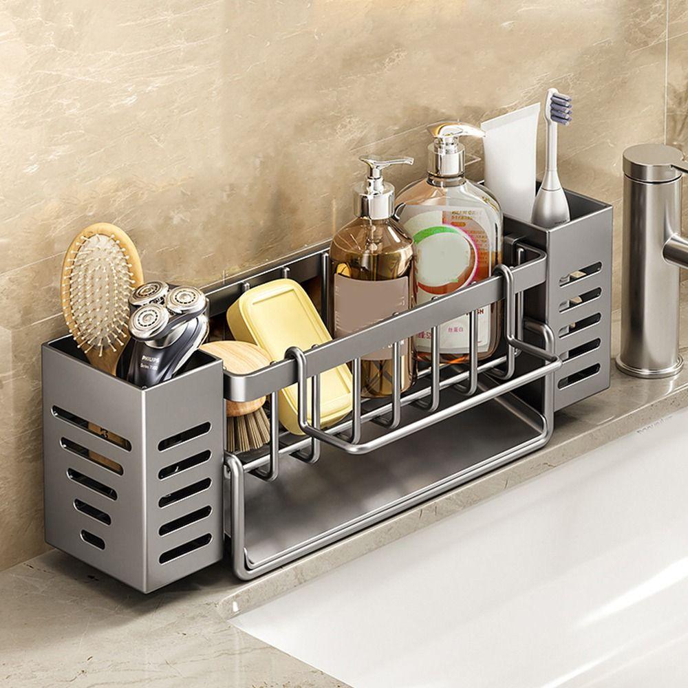 Большая емкость для слива кухонной раковины, самоосушающаяся полка для раковины, держатель для мыла и губки для дома