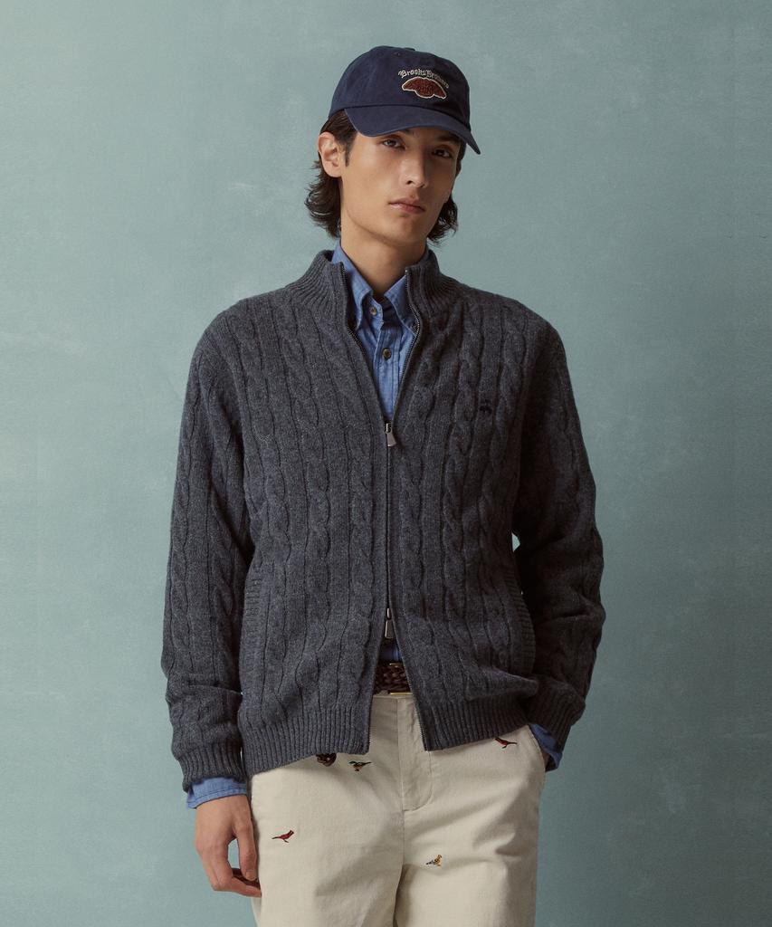 Brooks Brothers Windproof Wool Cable Zip-Up Sweater (Charcoal) (Bbwcmbf406)