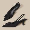 Woman Slingback Shoes Fashion Spring Ladies High Heels Elegant Med Heel Pointed Toe Slip On Sandal Mules