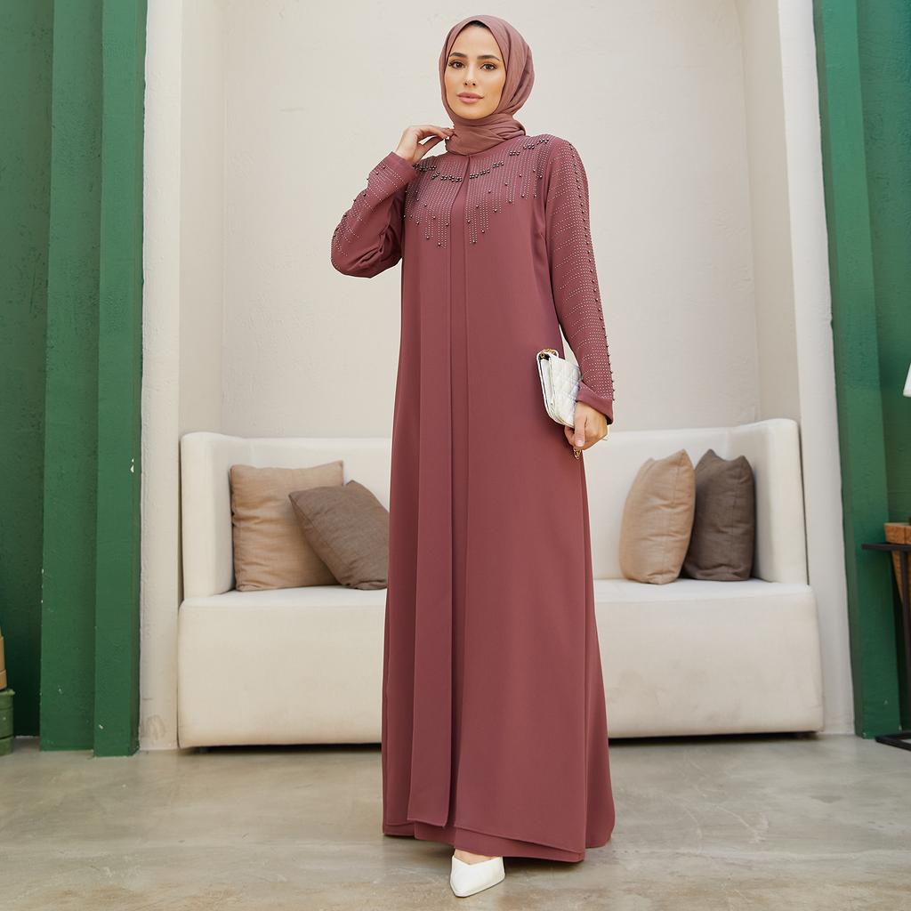 Large Size Women Stone Evening Dress Islamic Muslim Long Hijab Clothing New Season High Quality Invitation Fashion