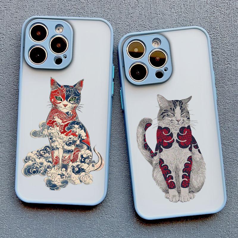 Японский стиль, красочный дизайн с кошкой, чехол для телефона для iPhone 16 15 14 Pro Max Plus 11 12 13 Mini Pro Max XR X XS 7 8 SE2, задние крышки