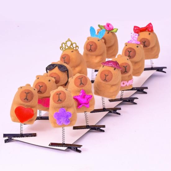 5 шт. заколки для волос мультяшная утка капибара декор флокированный материал пружинный дизайн заколки для волос аксессуары для волос