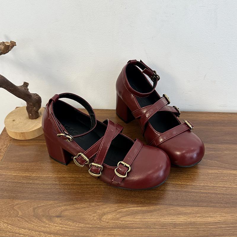 Дизайн Туфли Мэри Джейн с перекрестными ремешками Женские Модные Туфли на толстом каблуке Осенние Женские Уличные Платье Стриптизер Кожаные Туфли
