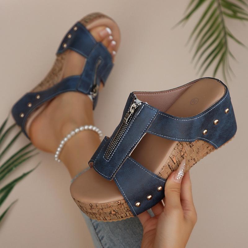 Новые женские сандалии большого размера, клиновидный каблук, туфли с открытым носком, обувь на толстой подошве