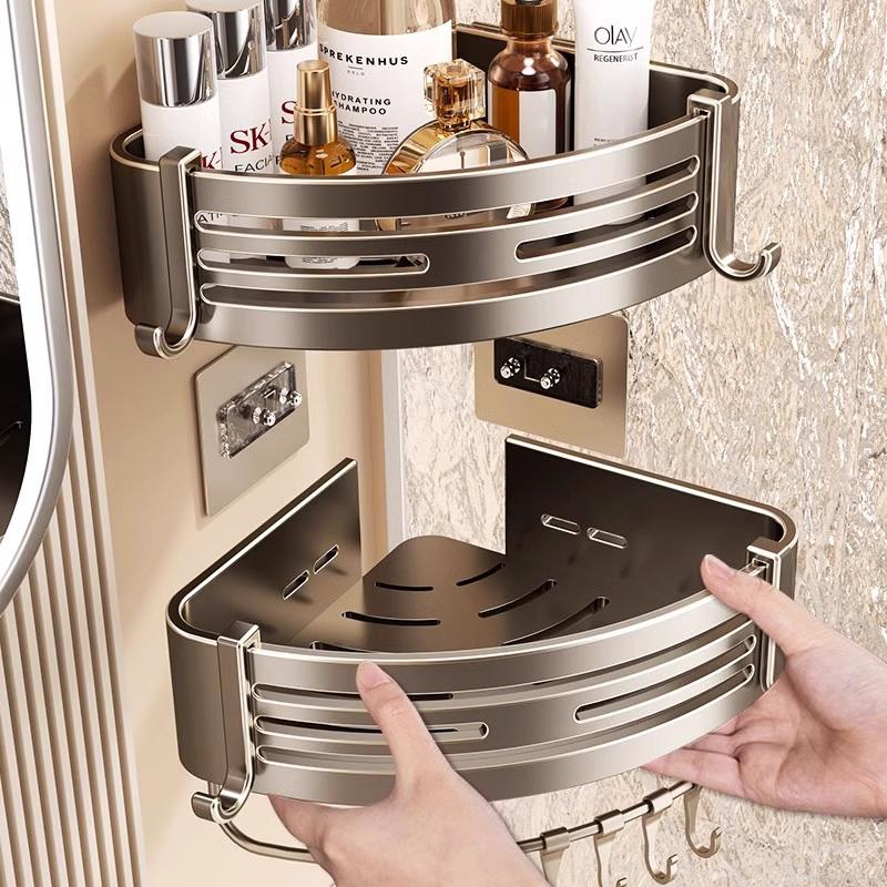 Нет необходимости сверлить стены для установки Алюминиевая полка для ванной Полки Подставка для шампуня Держатель для хранения Кухонный органайзер Настенная полка